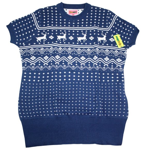 Tipsy Elves "Reindeer Conga" Christmas Fair Isle Knit Short Sleeve Mini Dress - Picture 4 of 10